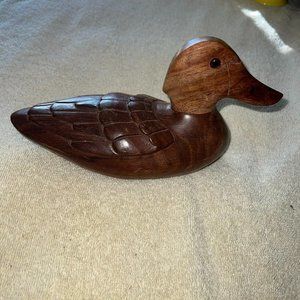 Vintage “Delgif India” Heavy Carved Wooden Duck – 9″ Long Rustic Décor Figurine
